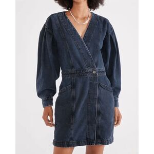 Etica Dark Wash Blue Denim Mira Wrap Jean Mini Dress Women's Size Small